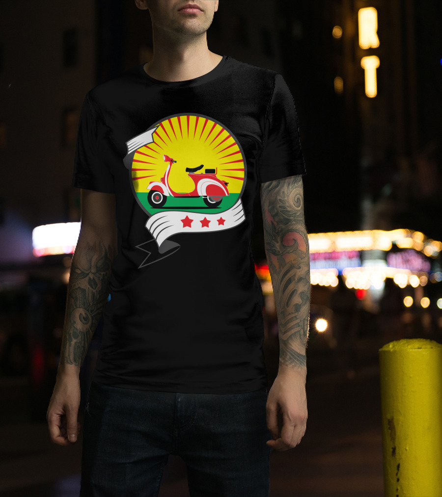 Vintage Red Scooter Sunburst Three Star Emblem T-Shirt