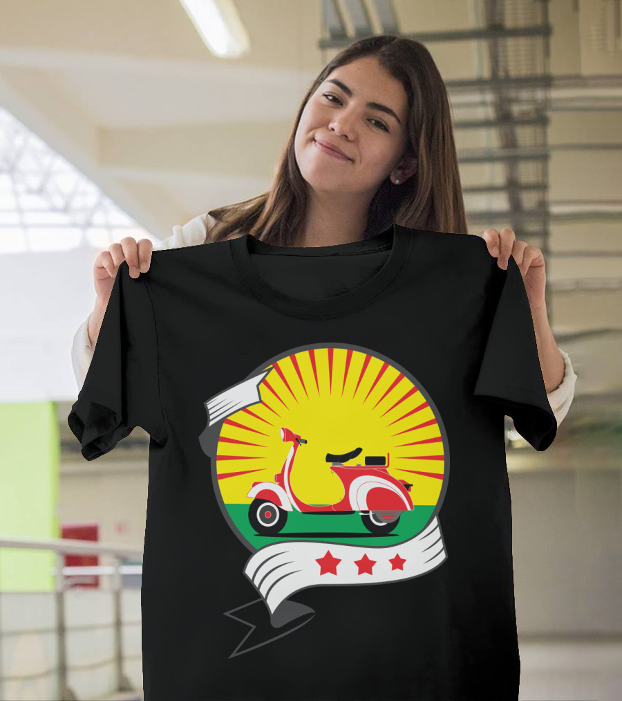 Vintage Red Scooter Sunburst Three Star Emblem T-Shirt