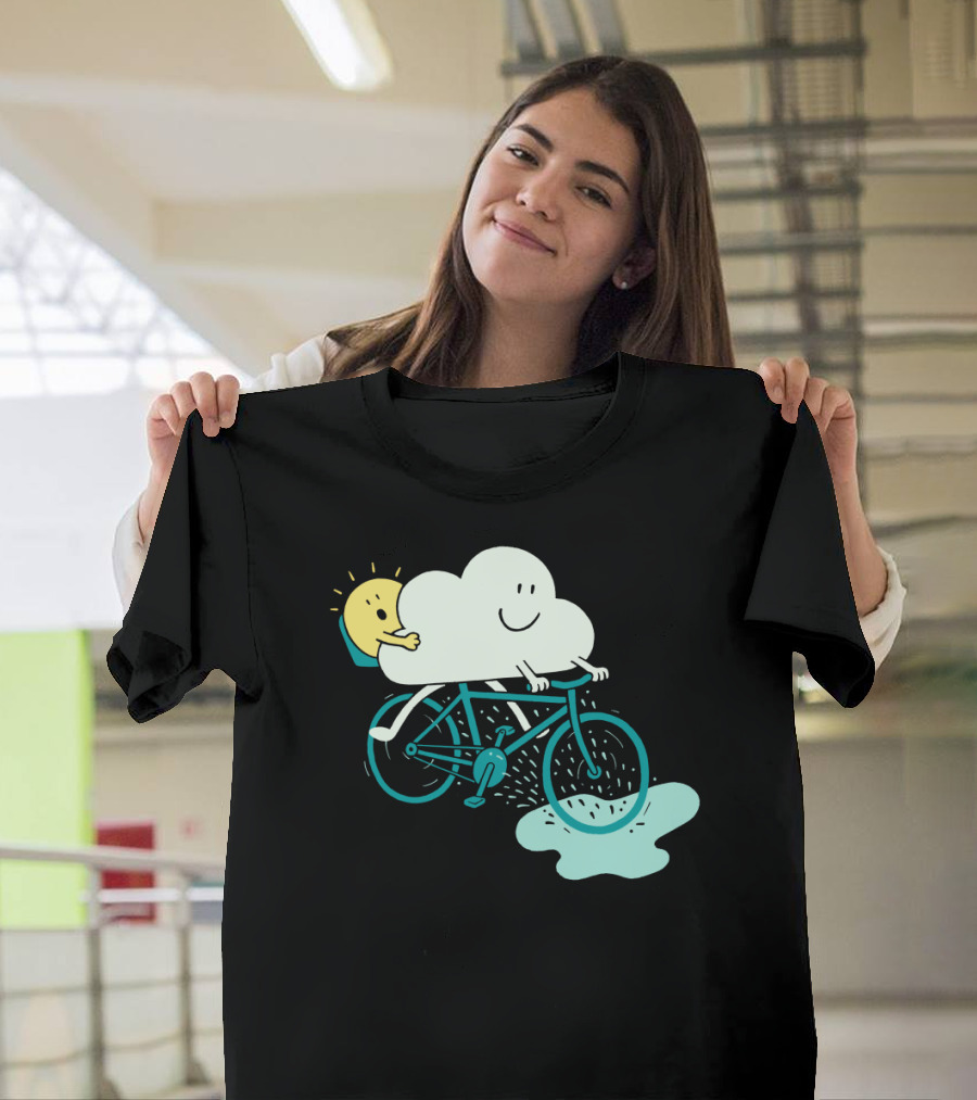 Weather Cycles Happy Sun and Cloud Riding Bicycle T-Shirt