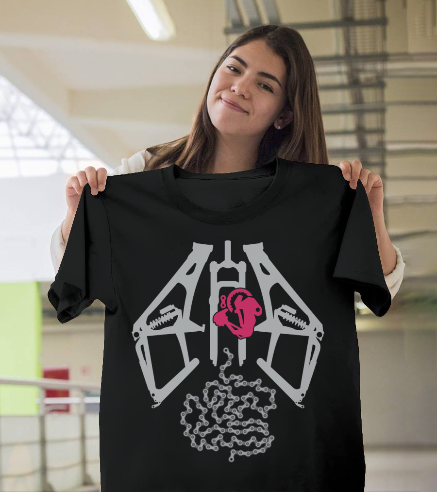 XRay MTB Suspension Anatomy with Cyclist and Bike Chain T-Shirt