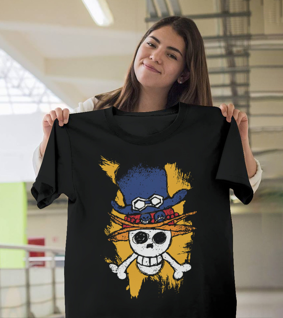 One Piece ASL Ace Sabo Luffy Skull and Pirate Hat T-Shirt