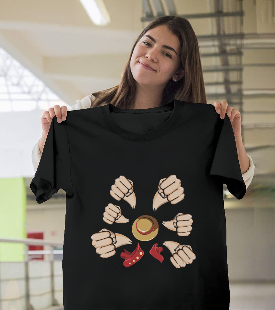 Gatling Gun Luffy Fists One Piece Anime Straw Hat T-Shirt