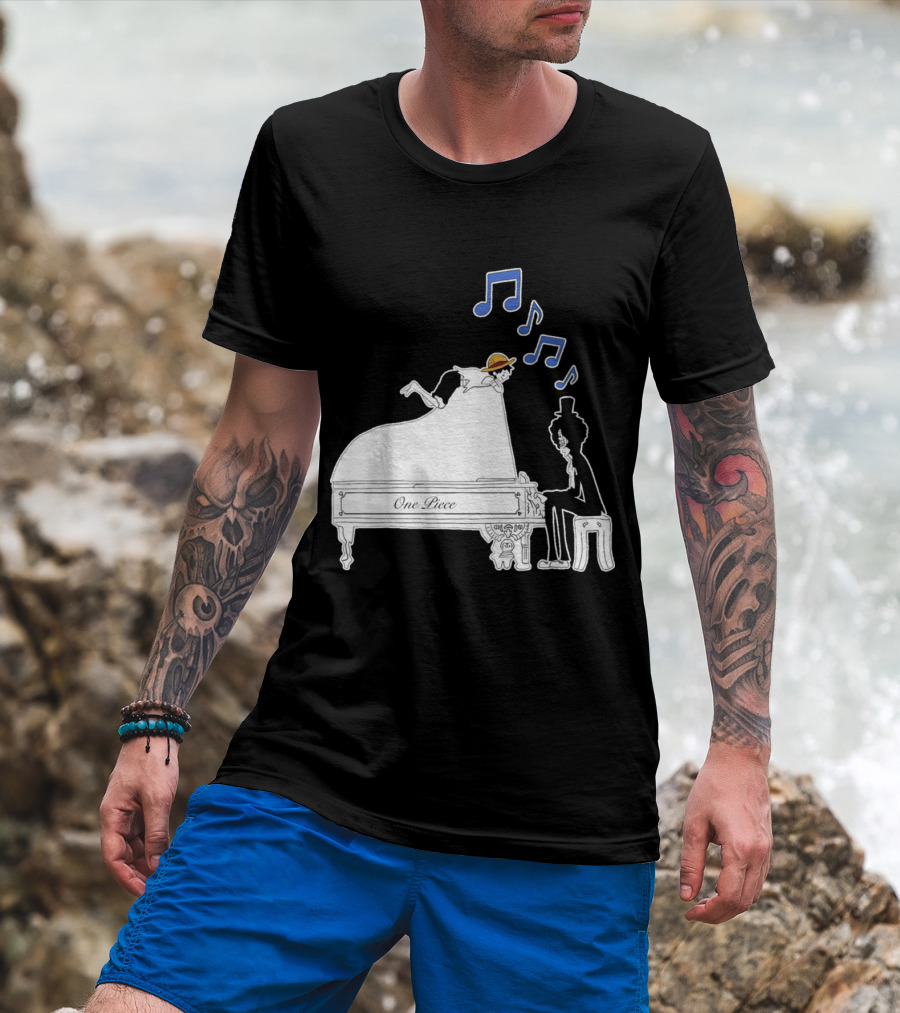 One Piece Luffy And Brook Piano Music Notes T-Shirt