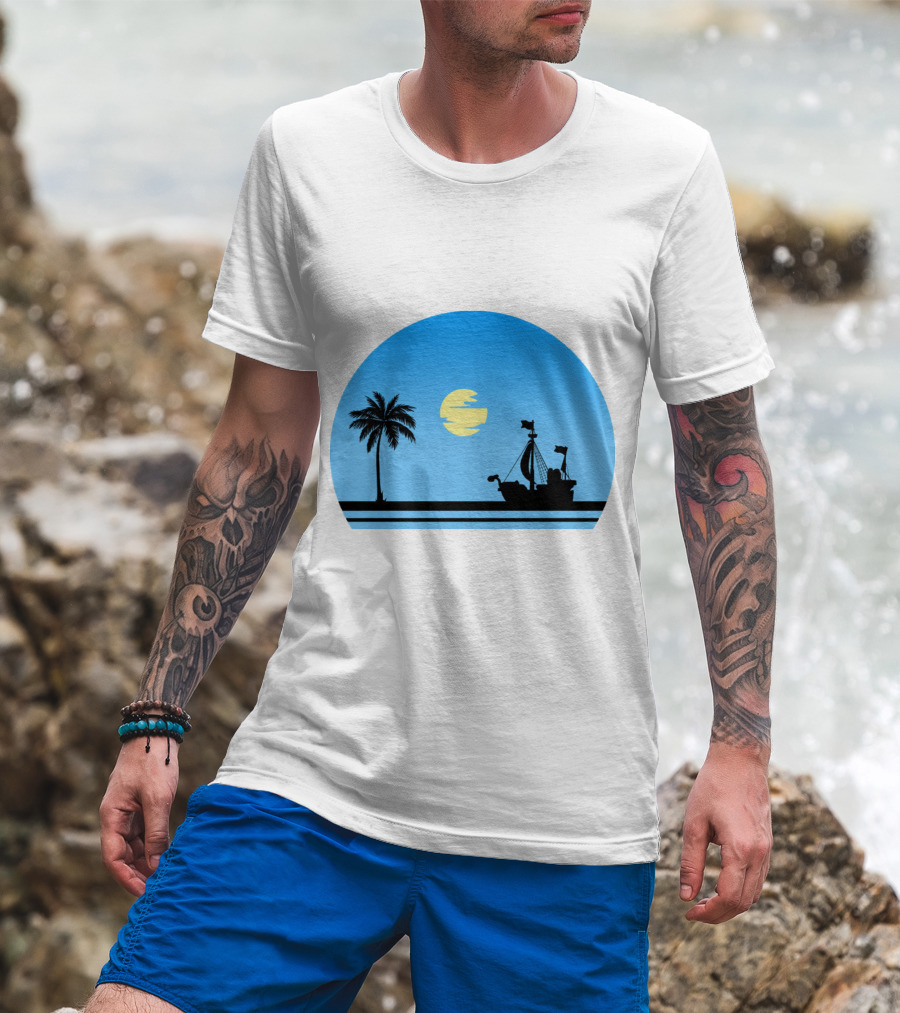 Going Merry Ship Silhouette Sunrise With Palm Tree And Sun T-Shirt