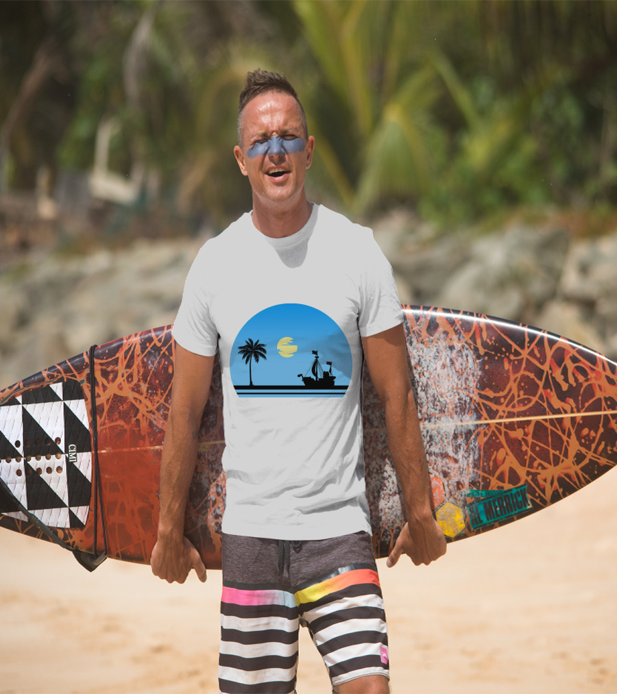 Going Merry Ship Silhouette Sunrise With Palm Tree And Sun T-Shirt