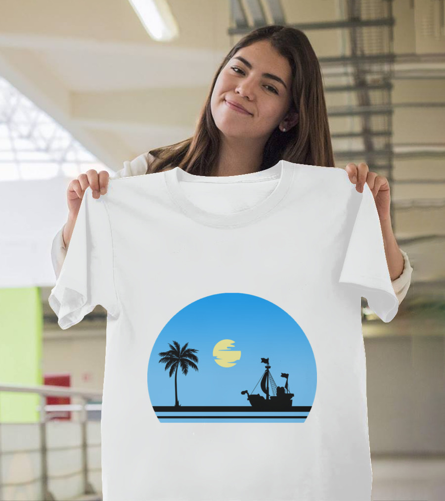 Going Merry Ship Silhouette Sunrise With Palm Tree And Sun T-Shirt