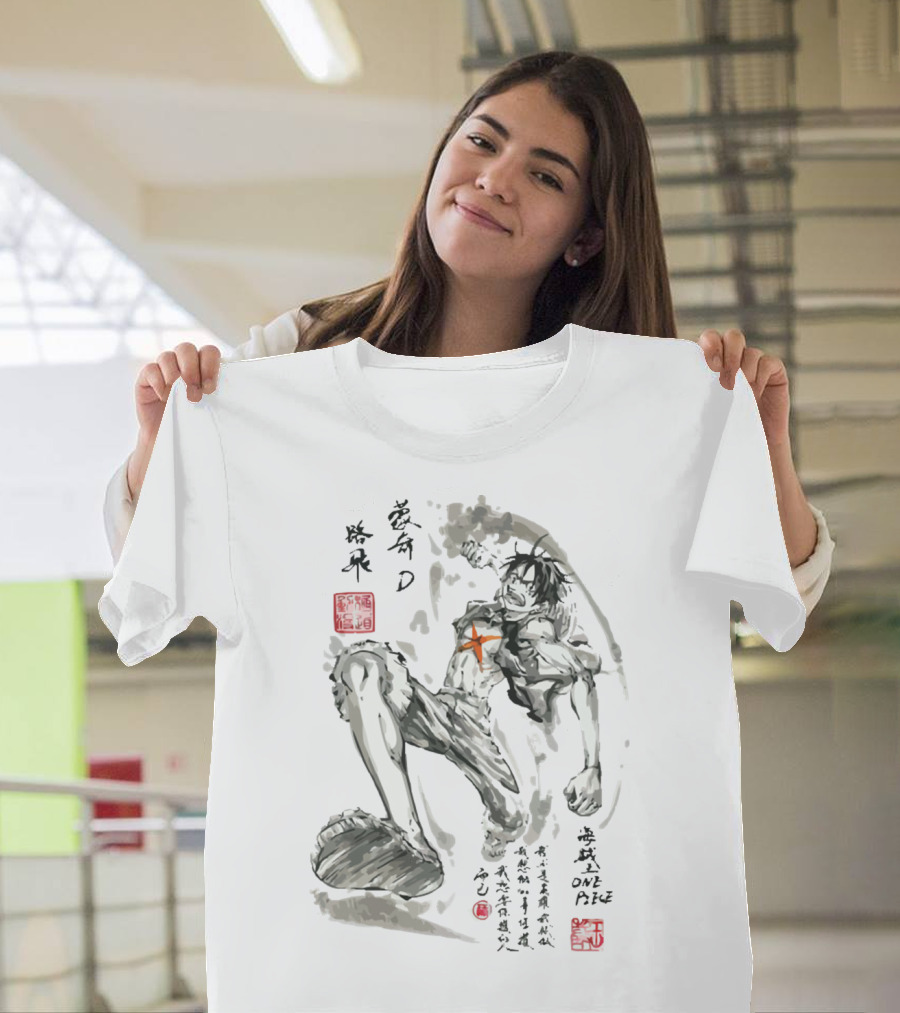 Monkey D. Luffy Watercolor Brushstroke One Piece Art Kanji T-Shirt