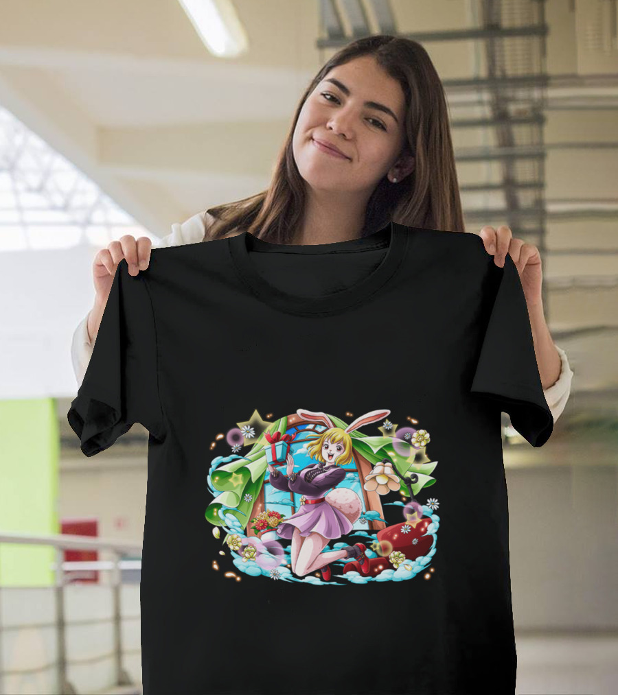One Piece Girl Festive Bunny with Gift and Flowers T-Shirt
