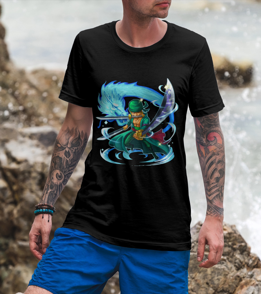 Roronoa Zoro Swordmaster With Blue Dragon Aura T-Shirt