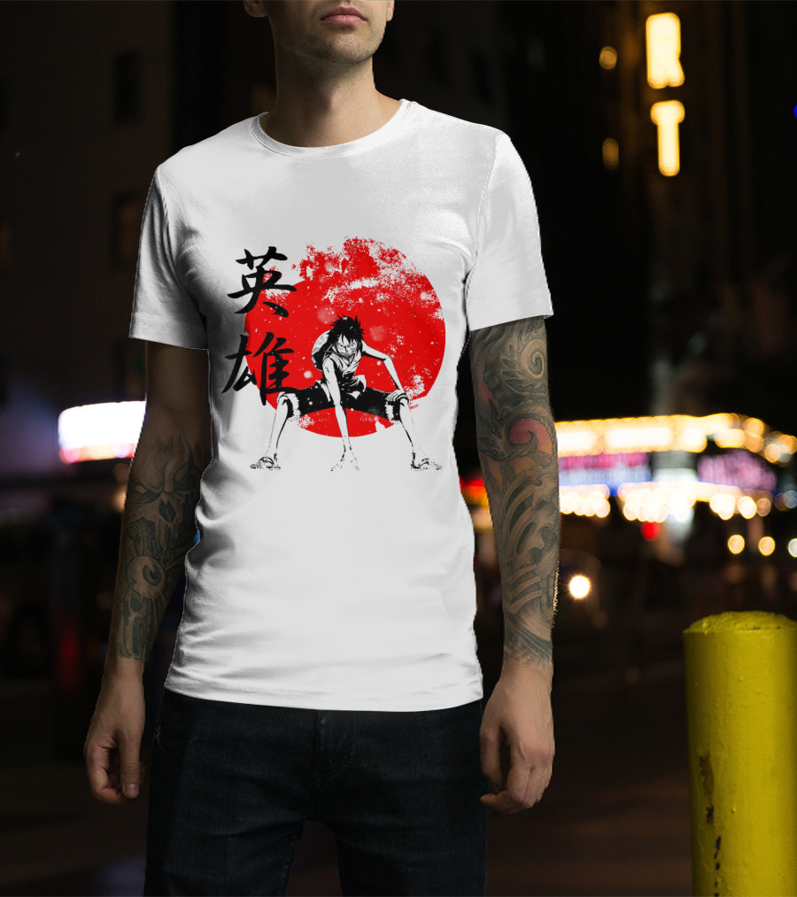One Piece Hero Luffy Japanese Kanji Red Circle T-Shirt