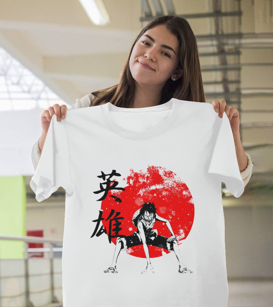 One Piece Hero Luffy Japanese Kanji Red Circle T-Shirt