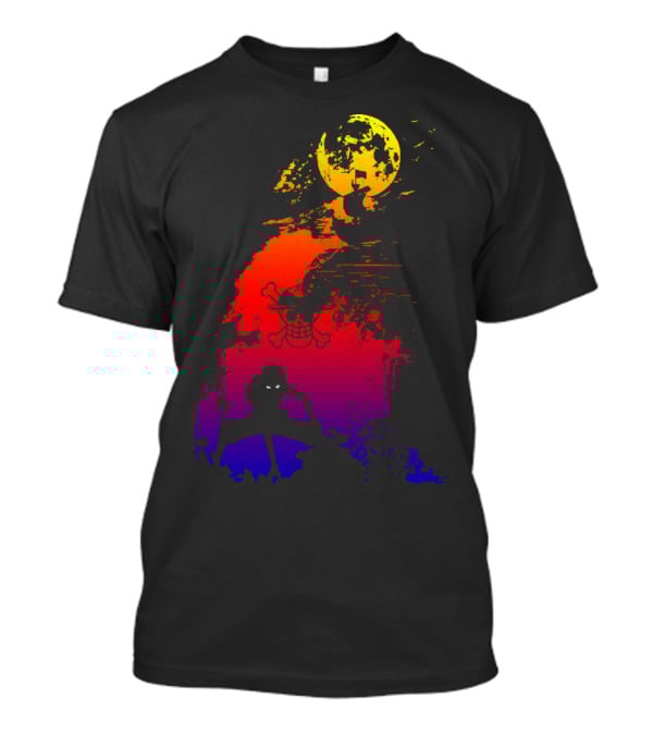 Monkey D. Luffy Shadow Art With Straw Hat Pirate Emblem And Moon T-Shirt
