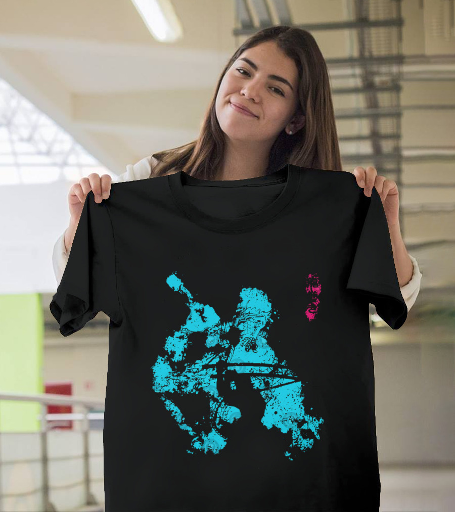Tastumaki Splatter Art Print in Vibrant Teal and Magenta T-Shirt