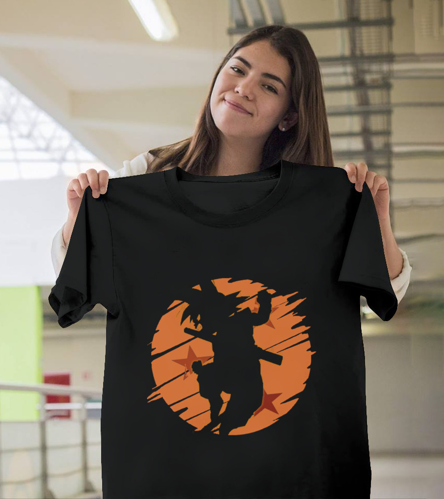 Angry Goku Silhouette Dragon Ball Orange Star Background T-Shirt