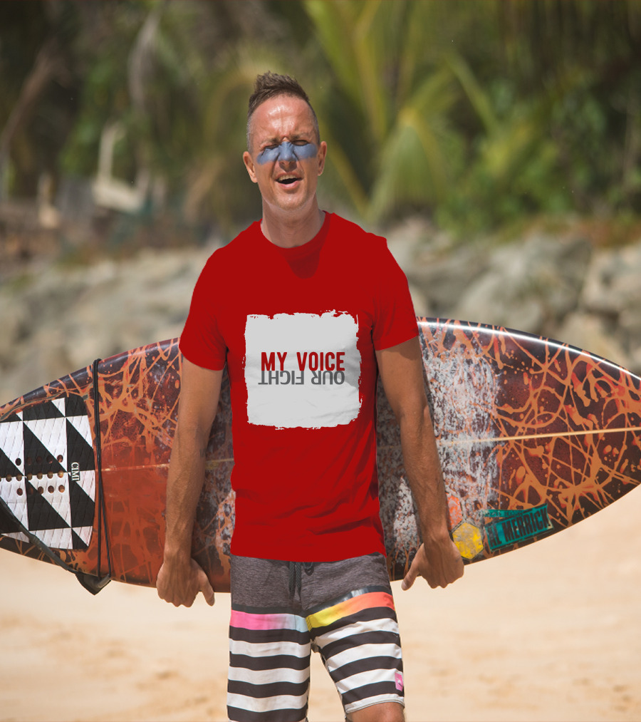 My Voice Our Fight Red And White Distressed Square T-Shirt