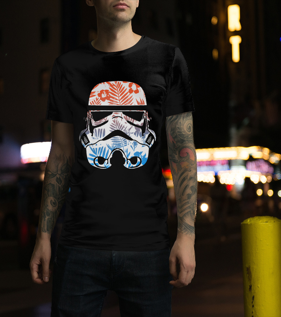 Tropical Trooper Helmet Floral Red And Blue T-Shirt