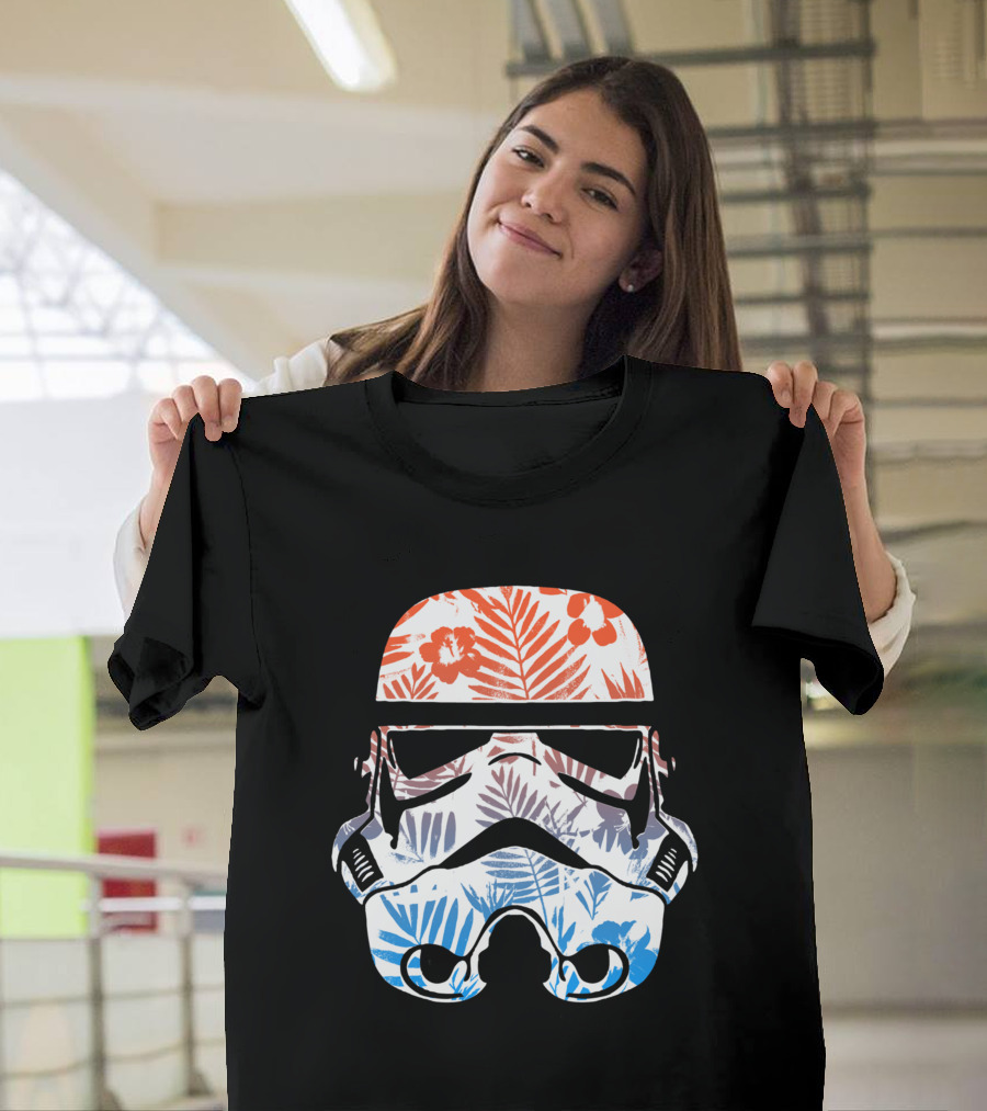 Tropical Trooper Helmet Floral Red And Blue T-Shirt
