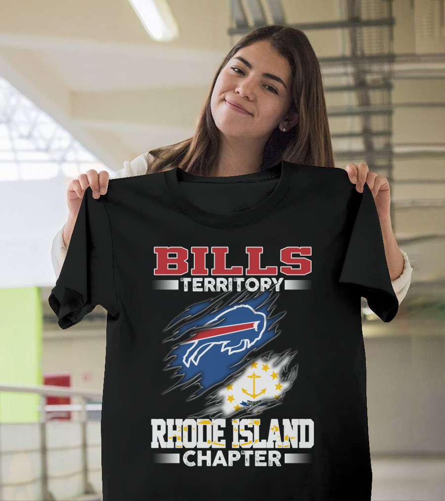 BILLS Territory Rhode Island Chapter Logo With Buffalo And State Flag T-Shirt