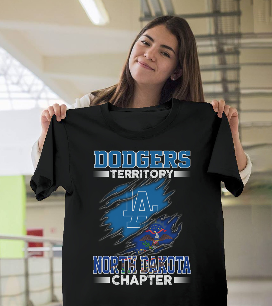 North Dakota Chapter Dodgers Territory LA Logo and Flag T-Shirt
