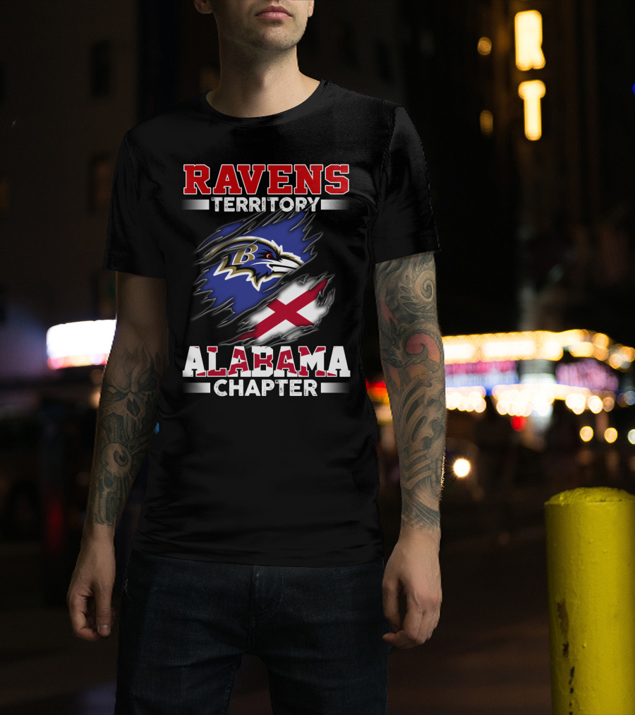 Ravens Territory Alabama Chapter Baltimore Ravens Logo And Alabama Flag T-Shirt