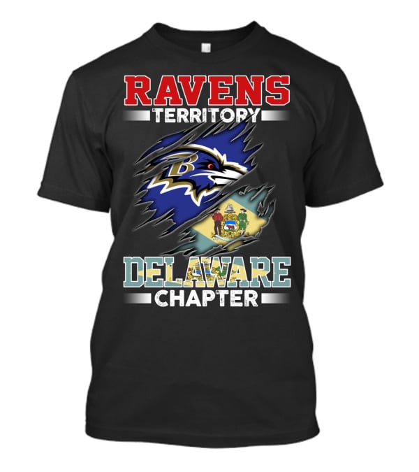 Ravens Territory Delaware Chapter Ravens Logo Delaware Flag T-Shirt
