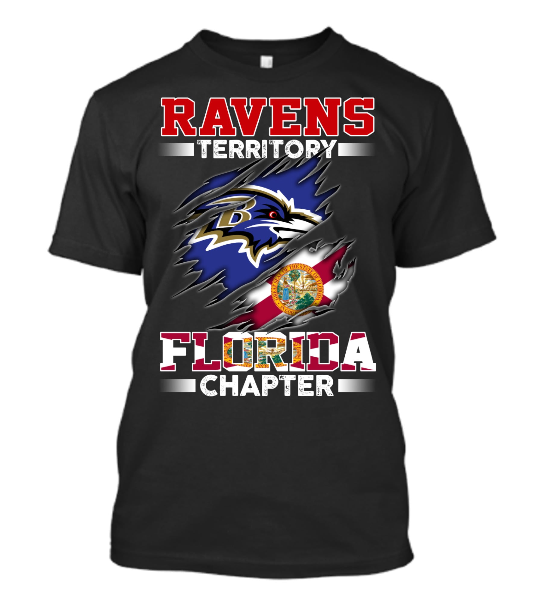 Ravens Territory Florida Chapter Baltimore Ravens Logo With Florida Flag T-Shirt