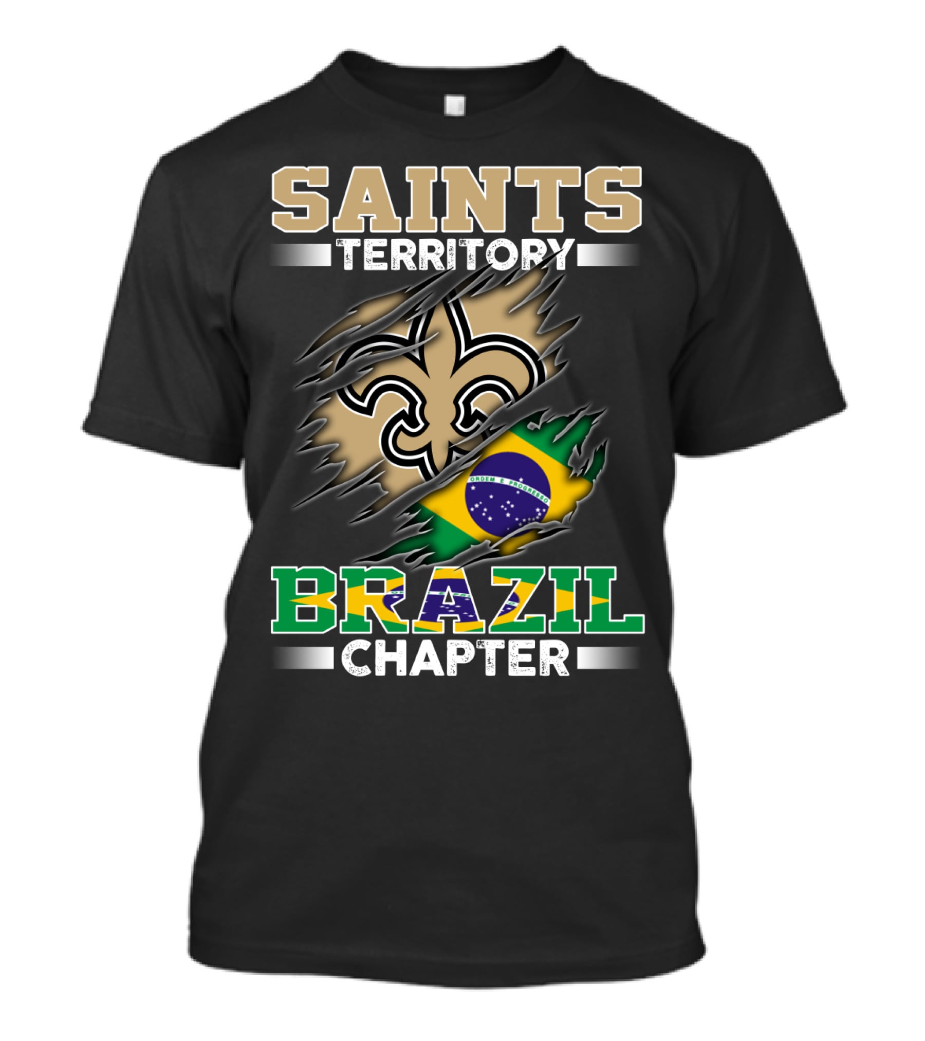 Saints Territory Brazil Chapter Fleur-De-Lis Brazilian Flag T-Shirt