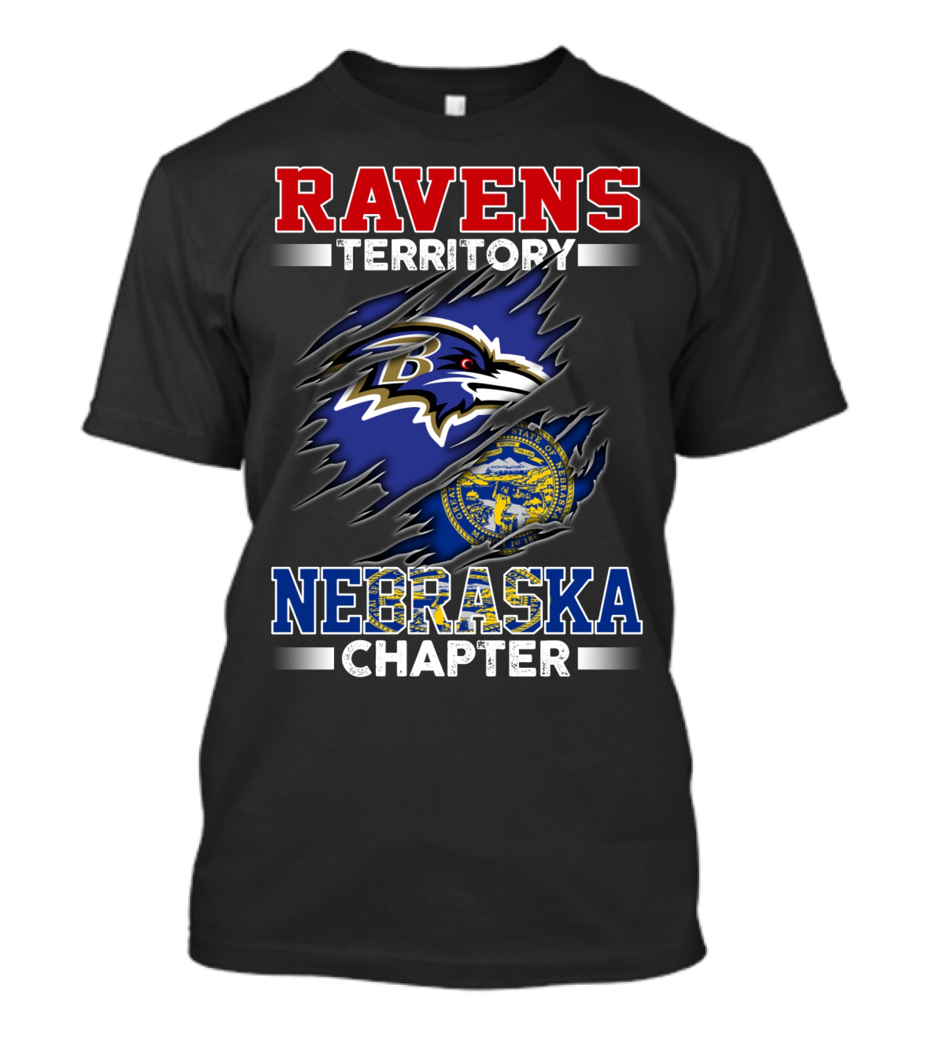Ravens Territory Nebraska Chapter Torn Flag Style With Baltimore T-Shirt