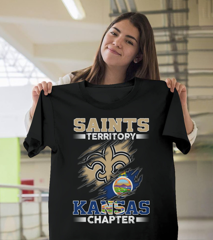Saints Territory Kansas Chapter Fleur-De-Lis Symbol And Kansas State Seal T-Shirt