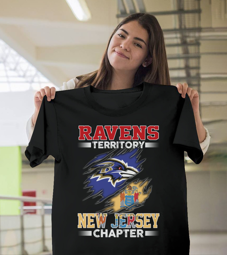 Ravens Territory New Jersey Chapter Ravens Logo New Jersey Flag T-Shirt