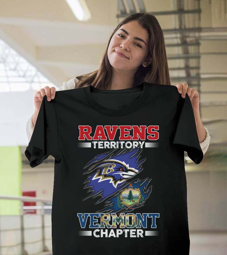 Ravens Territory Vermont Chapter Baltimore Football Team Logo And Vermont State Seal T-Shirt