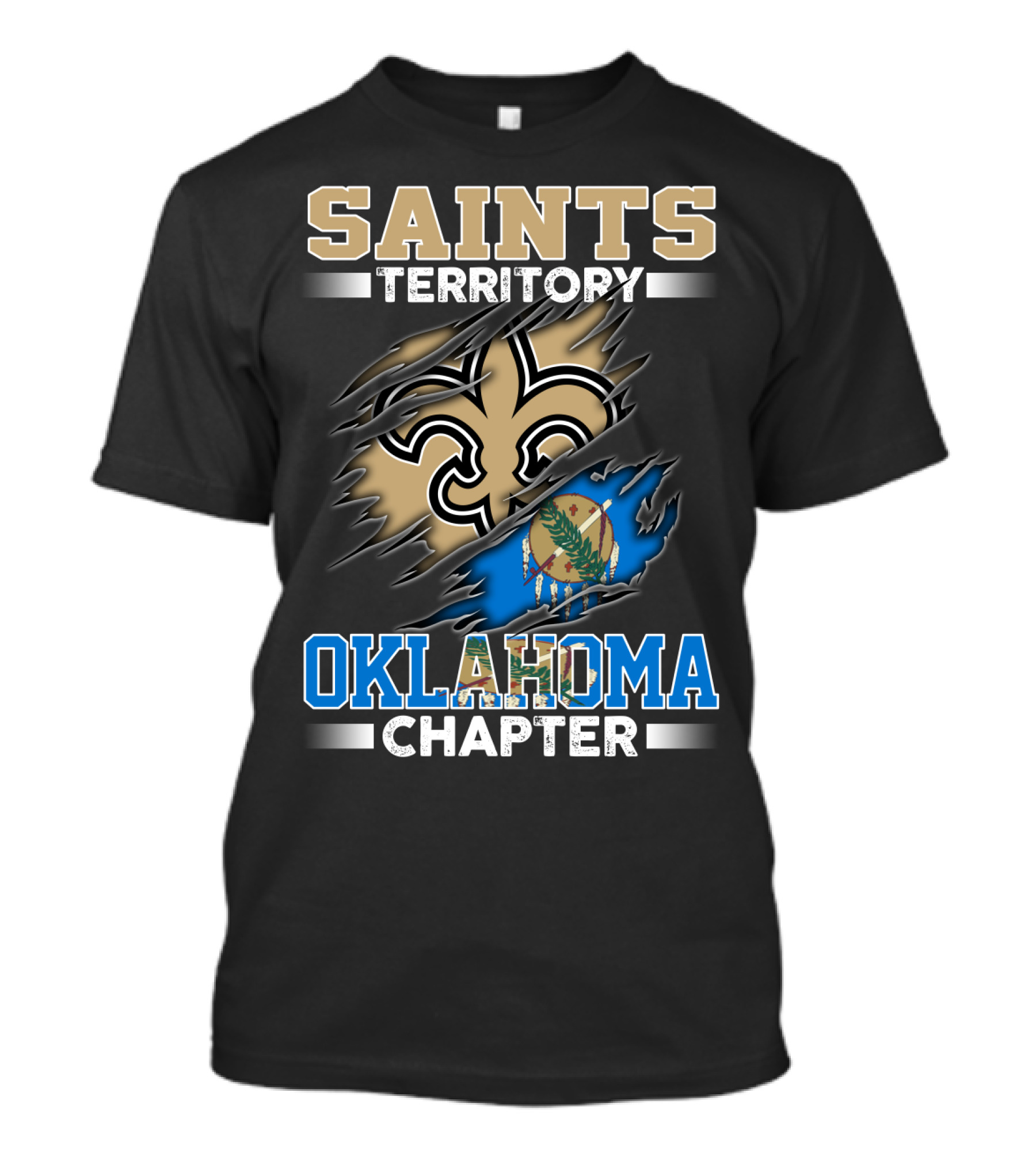 Saints Territory Oklahoma Chapter Fleur-De-Lis State Flag Ripped T-Shirt