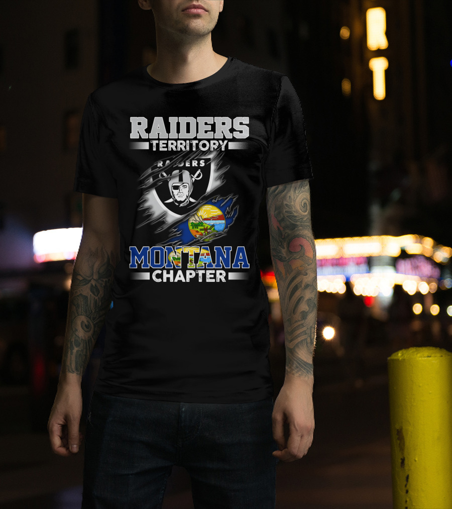 RAIDERS TERRITORY MONTANA CHAPTER Raiders Logo Montana State Flag T-Shirt
