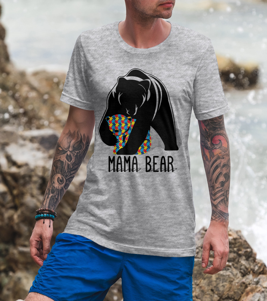 Mama Bear Autism Puzzle Bear Hug T-Shirt