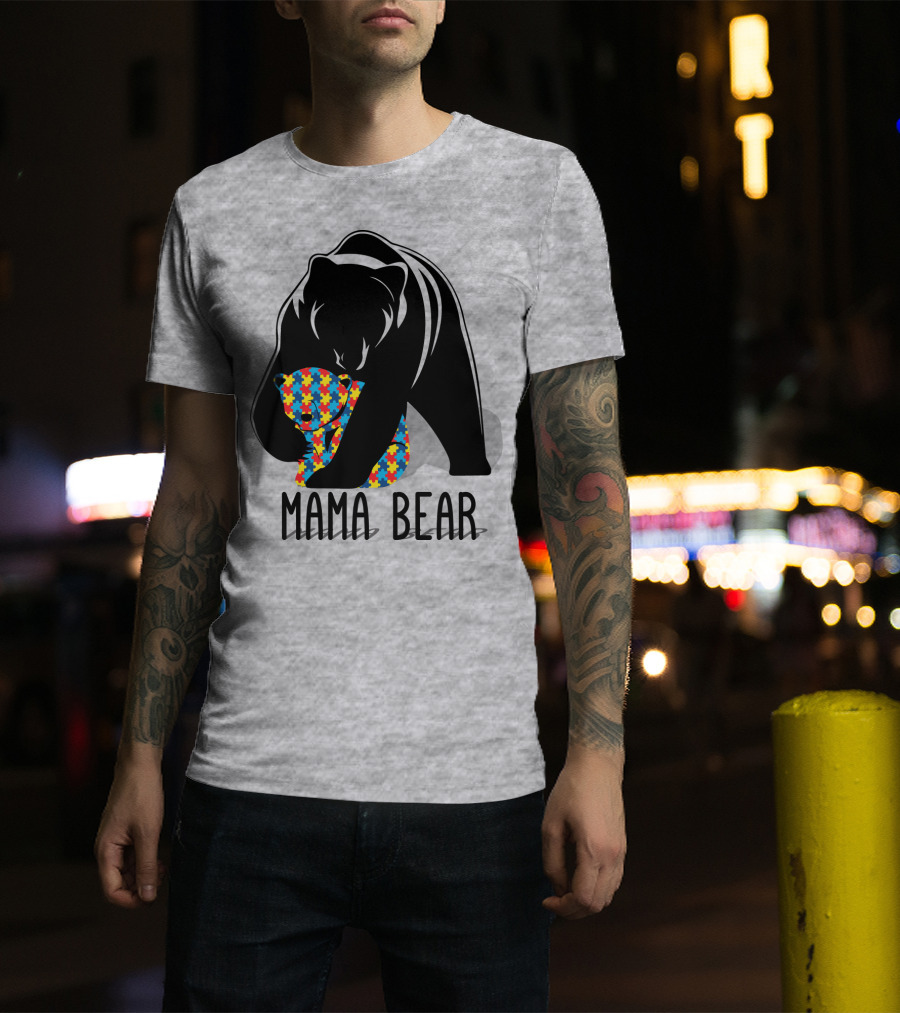 Mama Bear Autism Puzzle Bear Hug T-Shirt