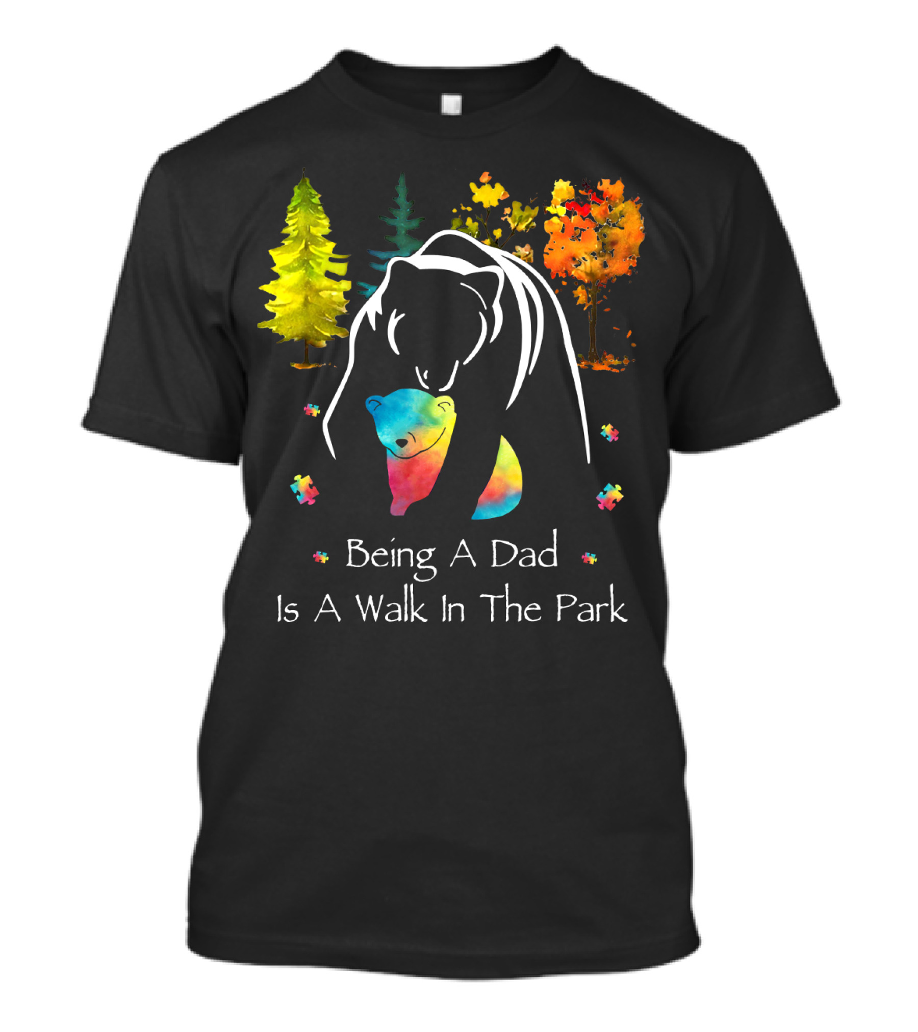 Being A Dad Is A Walk In The Park Bear Puzzle Trees T-Shirt