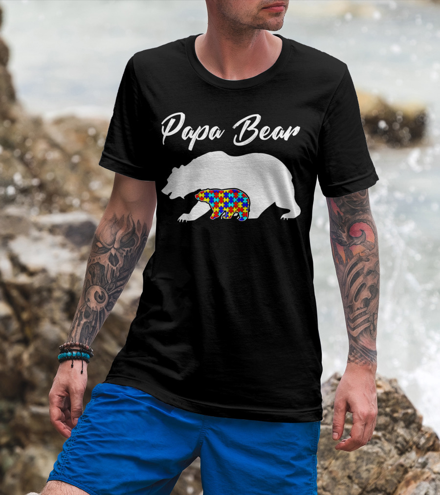 Papa Bear Autism Puzzle Bear T-Shirt