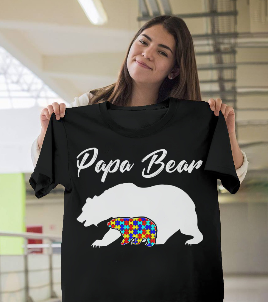 Papa Bear Autism Puzzle Bear T-Shirt