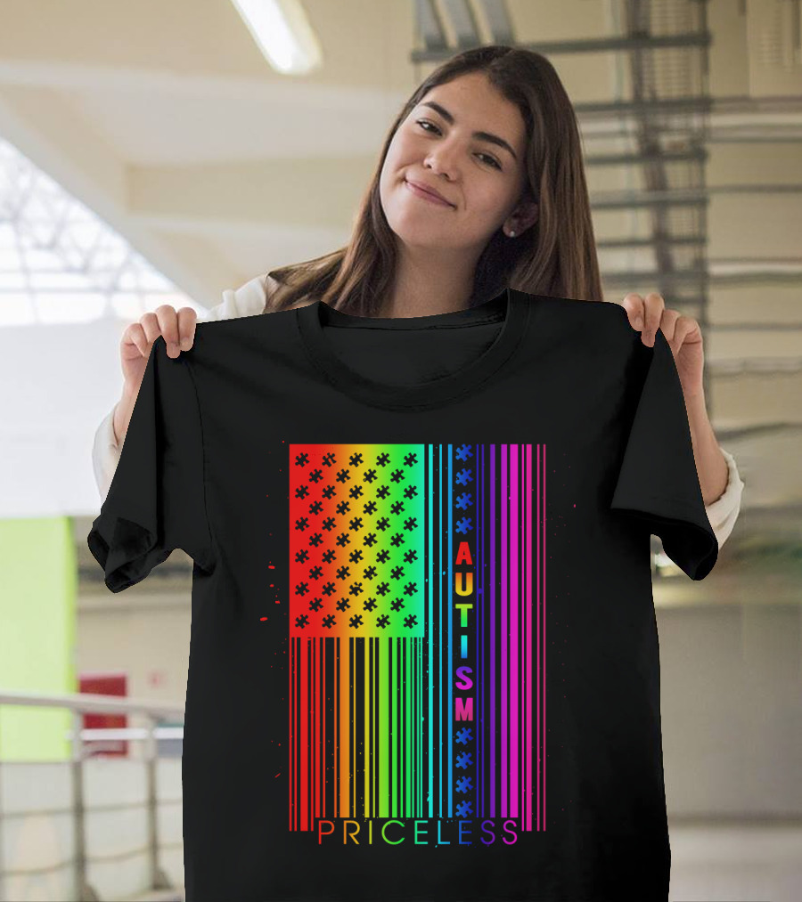Autism Priceless Rainbow Barcode Flag T-Shirt