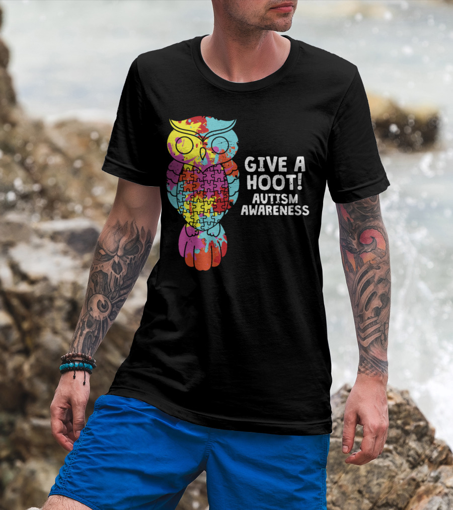 Give A Hoot Puzzle Owl Autism Awareness T-Shirt