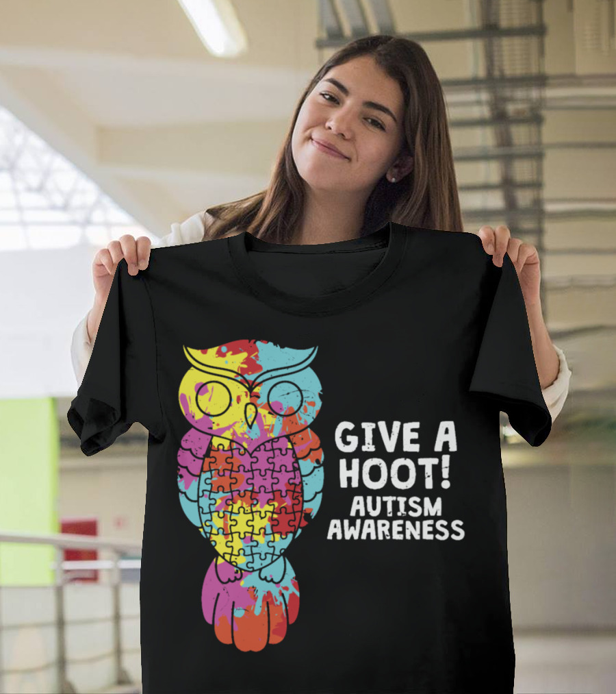 Give a Hoot Puzzle Owl Autism Awareness T-Shirt