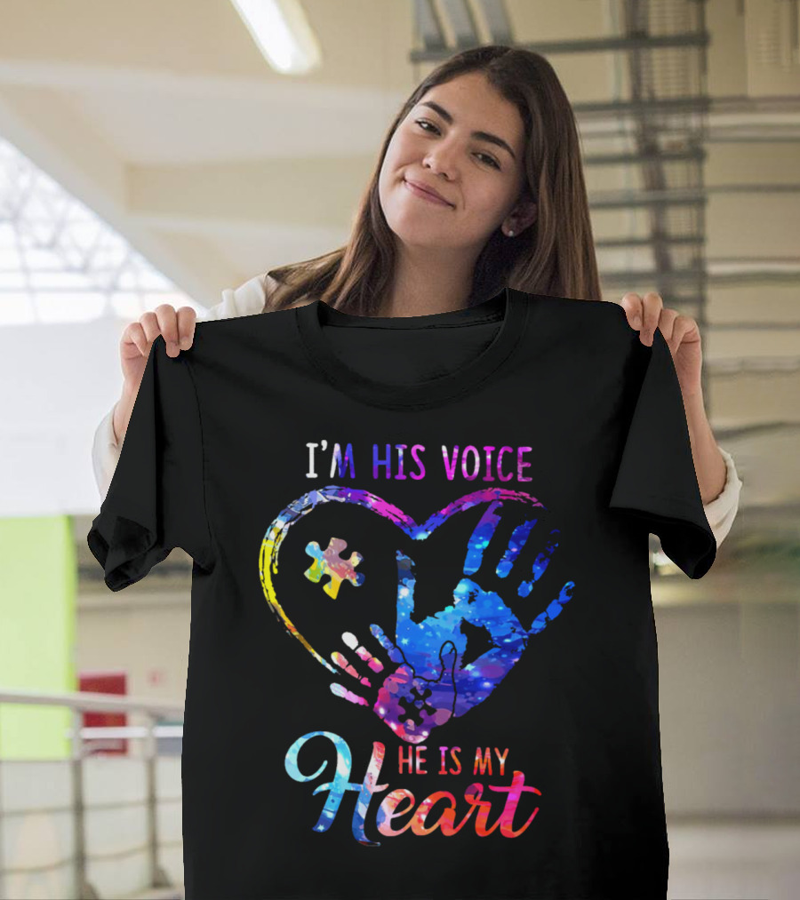 I'm His Voice He Is My Heart Puzzle Heart Hands T-Shirt