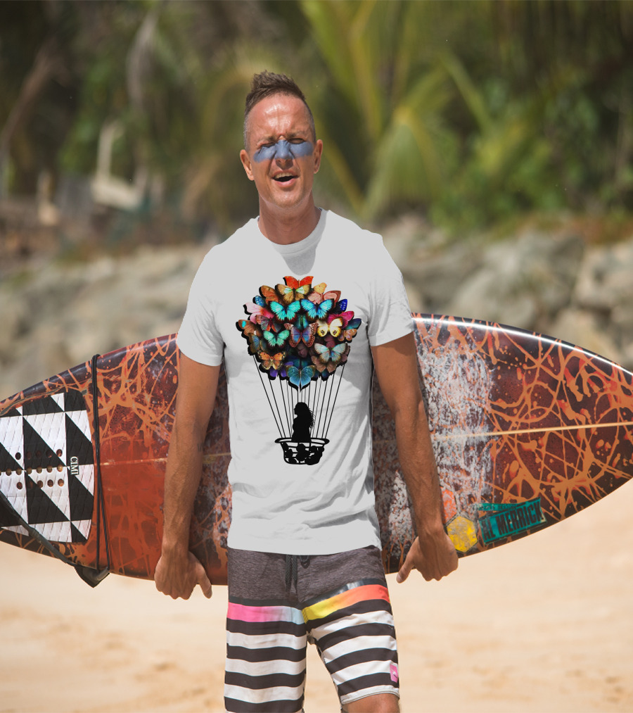 Butterfly BU01 Hot Air Balloon Silhouette With Colorful Wings T-Shirt