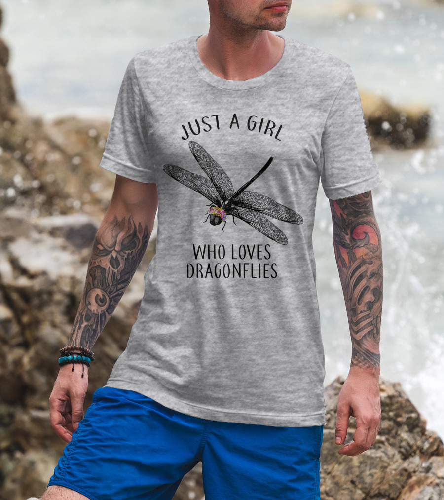 Just A Girl Who Loves Dragonflies Floral Adorned Insect T-Shirt