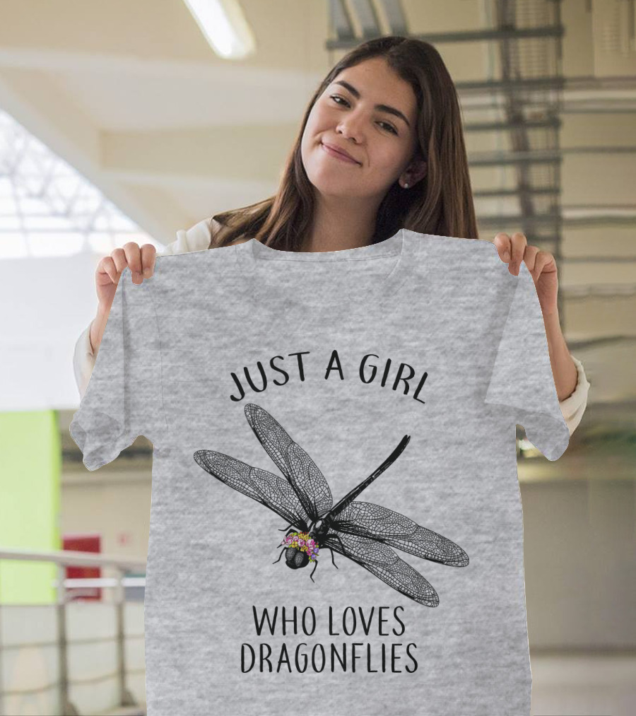 Just A Girl Who Loves Dragonflies Floral Adorned Insect T-Shirt