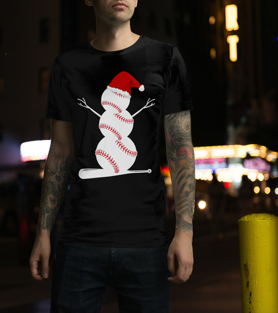 Baseball Snowman Santa Hat Bat Christmas BA01 T-Shirt