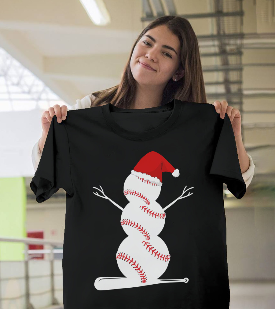 Baseball Snowman Santa Hat Bat Christmas BA01 T-Shirt