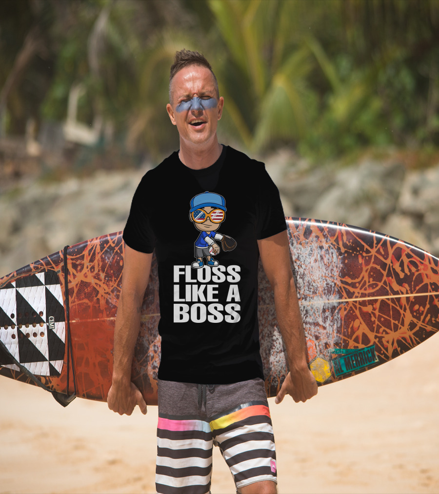 Floss Like A Boss Baseball Player American Flag Sunglasses T-Shirt