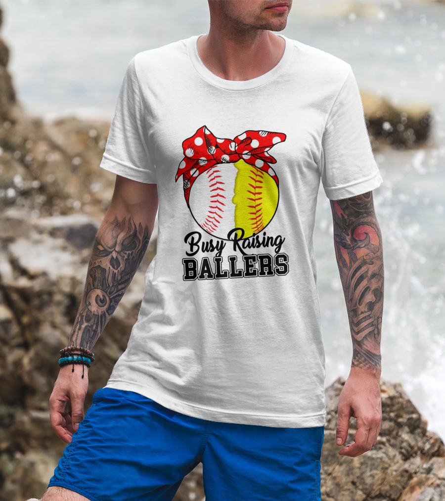 Busy Raising BALLERS Softball Baseball Polka Dot Bandana T-Shirt