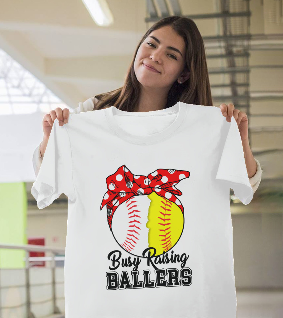 Busy Raising BALLERS Softball Baseball Polka Dot Bandana T-Shirt